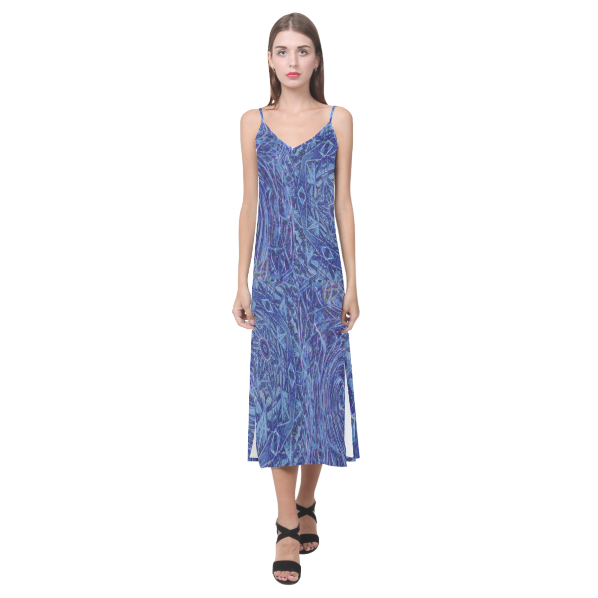 Swirling Night V-Neck Open Fork Long Dress(Model D18)