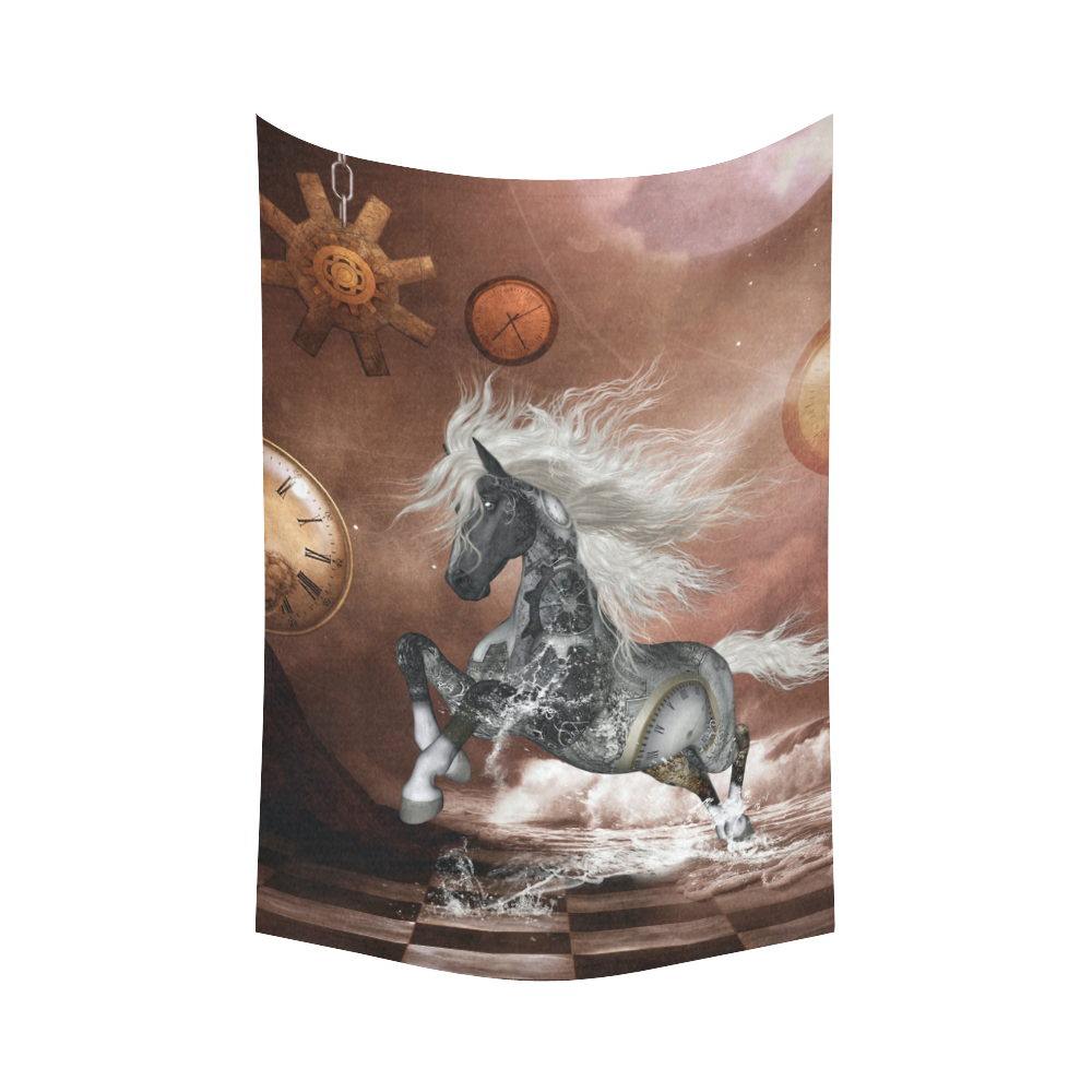 Amazing steampunk horse, silver Cotton Linen Wall Tapestry 60"x 90"