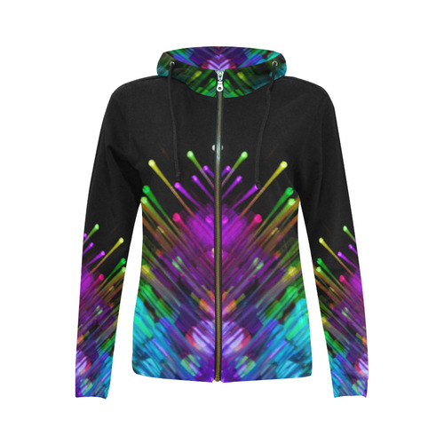 rainbow feather All Over Print Full Zip Hoodie for Women (Model H14)