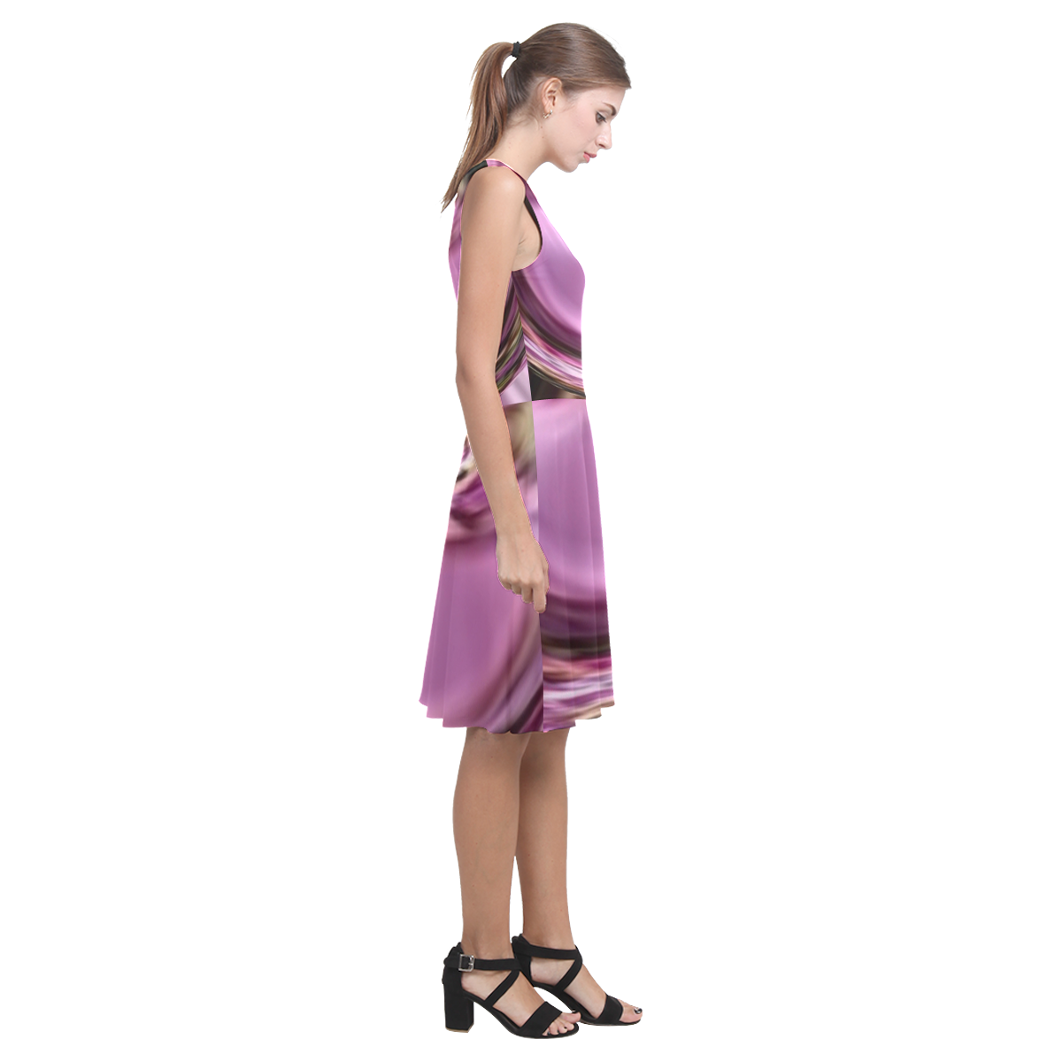 Purple with black stripes design Atalanta Casual Sundress(Model D04)