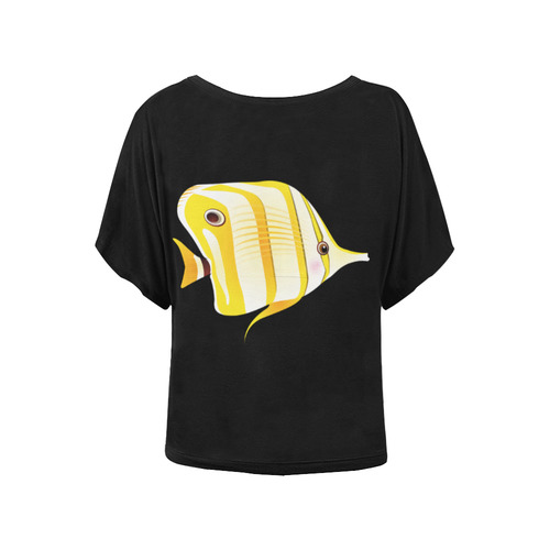 Yellow Stripes Long Nose Butterfly Fish Women's Batwing-Sleeved Blouse T shirt (Model T44)