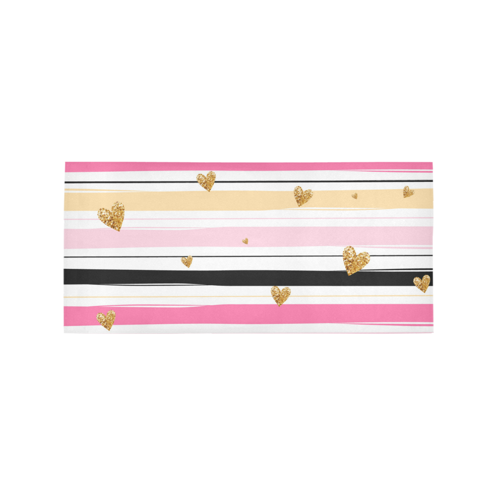 Gold Hearts Pink Stripes Cute Cool Area Rug 7'x3'3''