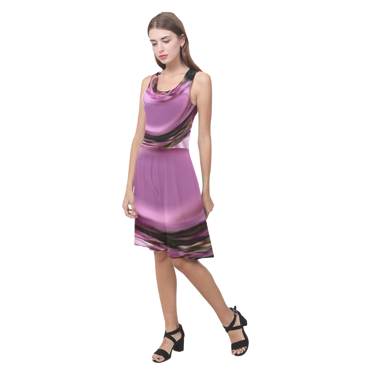 Purple with black stripes design Atalanta Casual Sundress(Model D04)