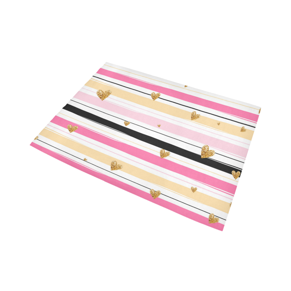 Gold Hearts Pink Stripes Cute Cool Area Rug7'x5'