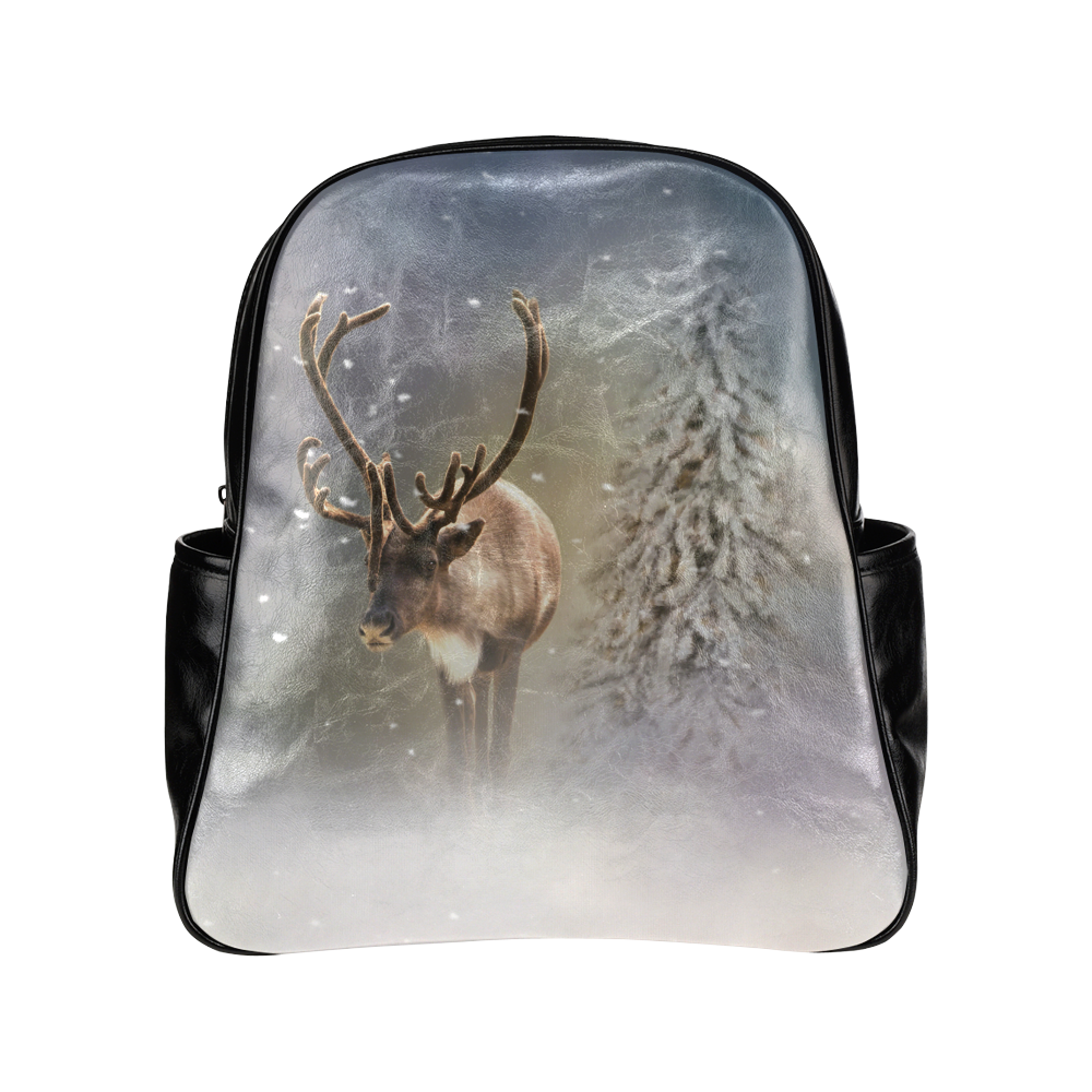 Santa Claus Reindeer in the snow Multi-Pockets Backpack (Model 1636)