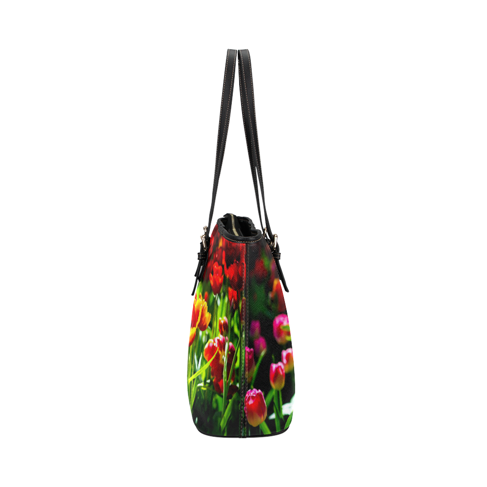 Colorful tulip flowers chic spring floral beauty Leather Tote Bag/Small (Model 1651)