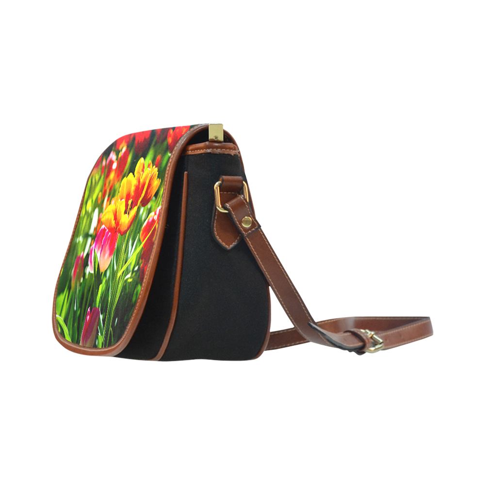 Tulip Flower Colorful Beautiful Spring Floral Saddle Bag/Small (Model 1649)(Flap Customization)