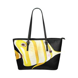 Yellow Stripes Long Nose Butterfly Fish Leather Tote Bag/Small (Model 1651)