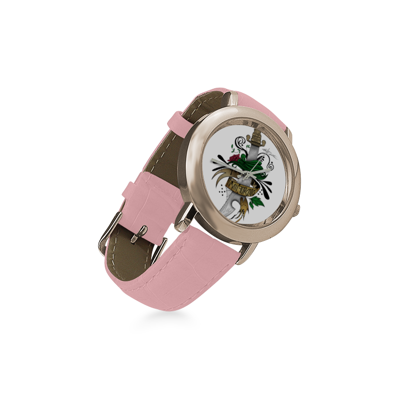 Symbolic Sword Women's Rose Gold Leather Strap Watch(Model 201)