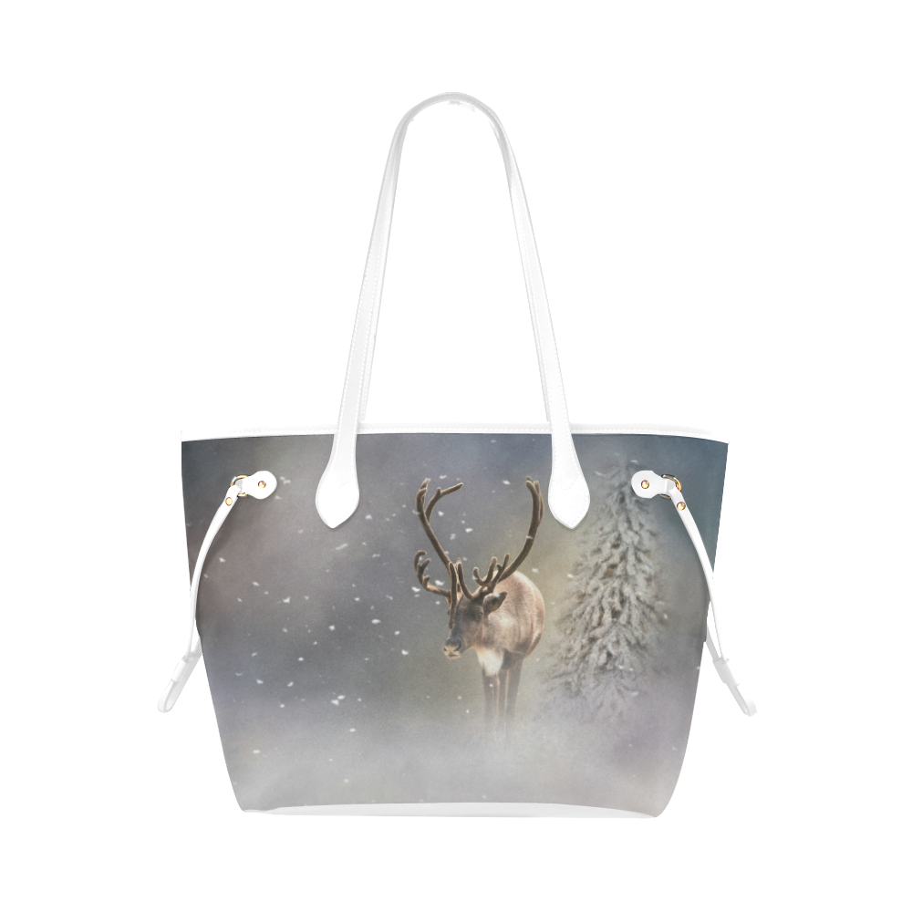 Santa Claus Reindeer in the snow Clover Canvas Tote Bag (Model 1661)