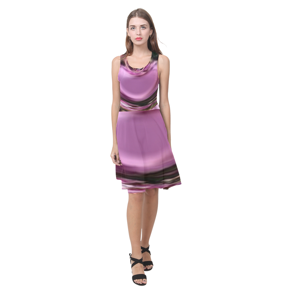 Purple with black stripes design Atalanta Casual Sundress(Model D04)