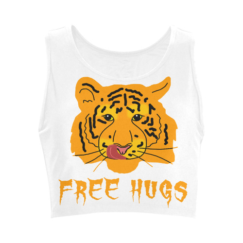 Tiger Licks His Lips Free Hugs Funny Romantic Women's Crop Top (Model T42)