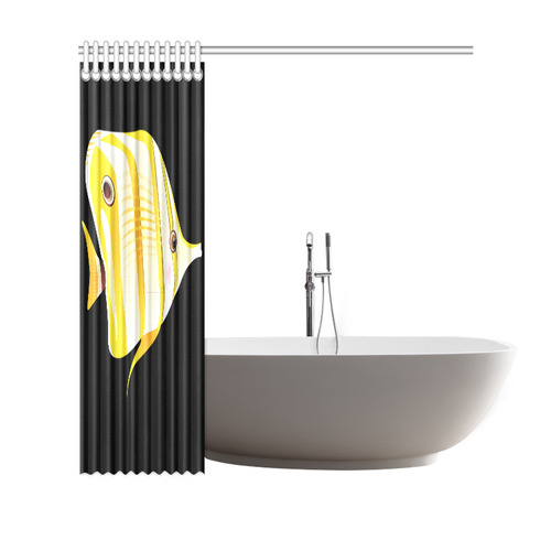 Yellow Stripes Long Nose Butterfly Fish Shower Curtain 69"x70"