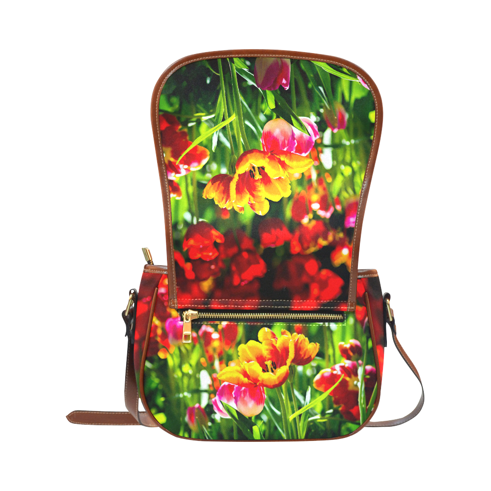 Tulip Flower Colorful Beautiful Spring Floral Saddle Bag/Small (Model 1649) Full Customization