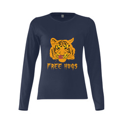 Tiger Licks His Lips Free Hugs Funny Romantic Sunny Women's T-shirt (long-sleeve) (Model T07)