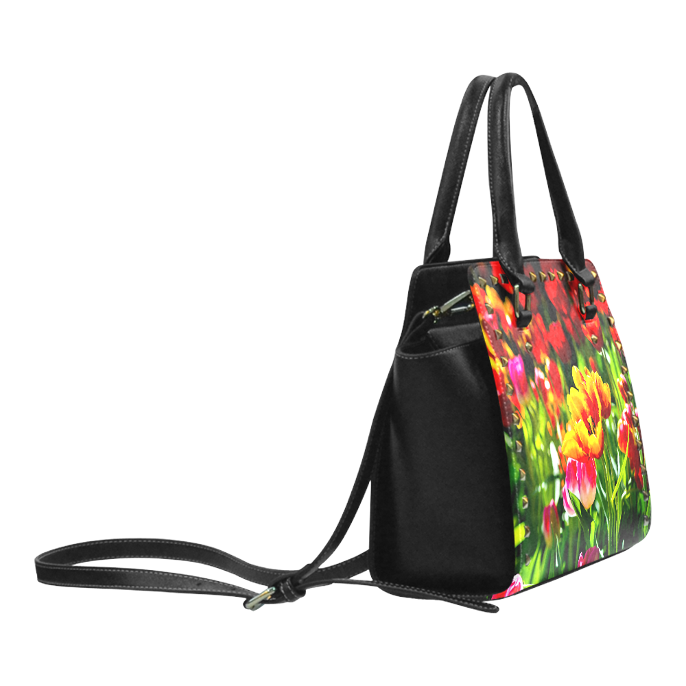 Tulip Flower Colorful Beautiful Spring Floral Rivet Shoulder Handbag (Model 1645)