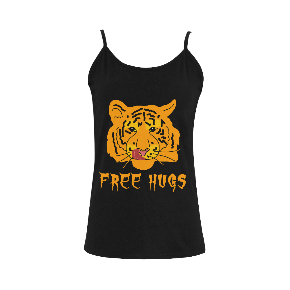 Tiger Licks His Lips Free Hugs Funny Romantic Women's Spaghetti Top (USA Size) (Model T34)