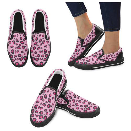 Pink Leopard Women's Slip-on Canvas Shoes/Large Size (Model 019)