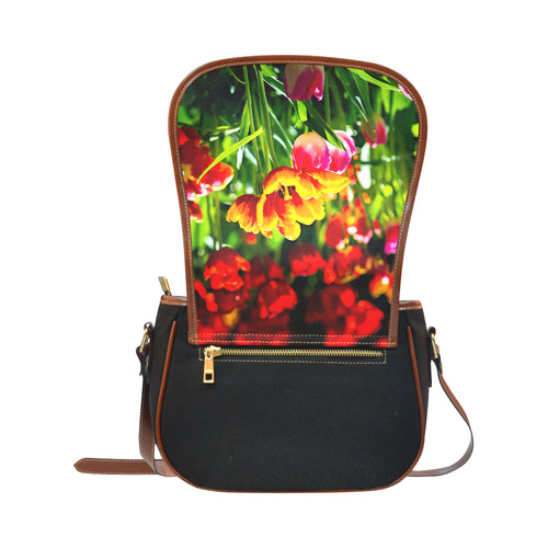 Tulip Flower Colorful Beautiful Spring Floral Saddle Bag/Small (Model 1649)(Flap Customization)
