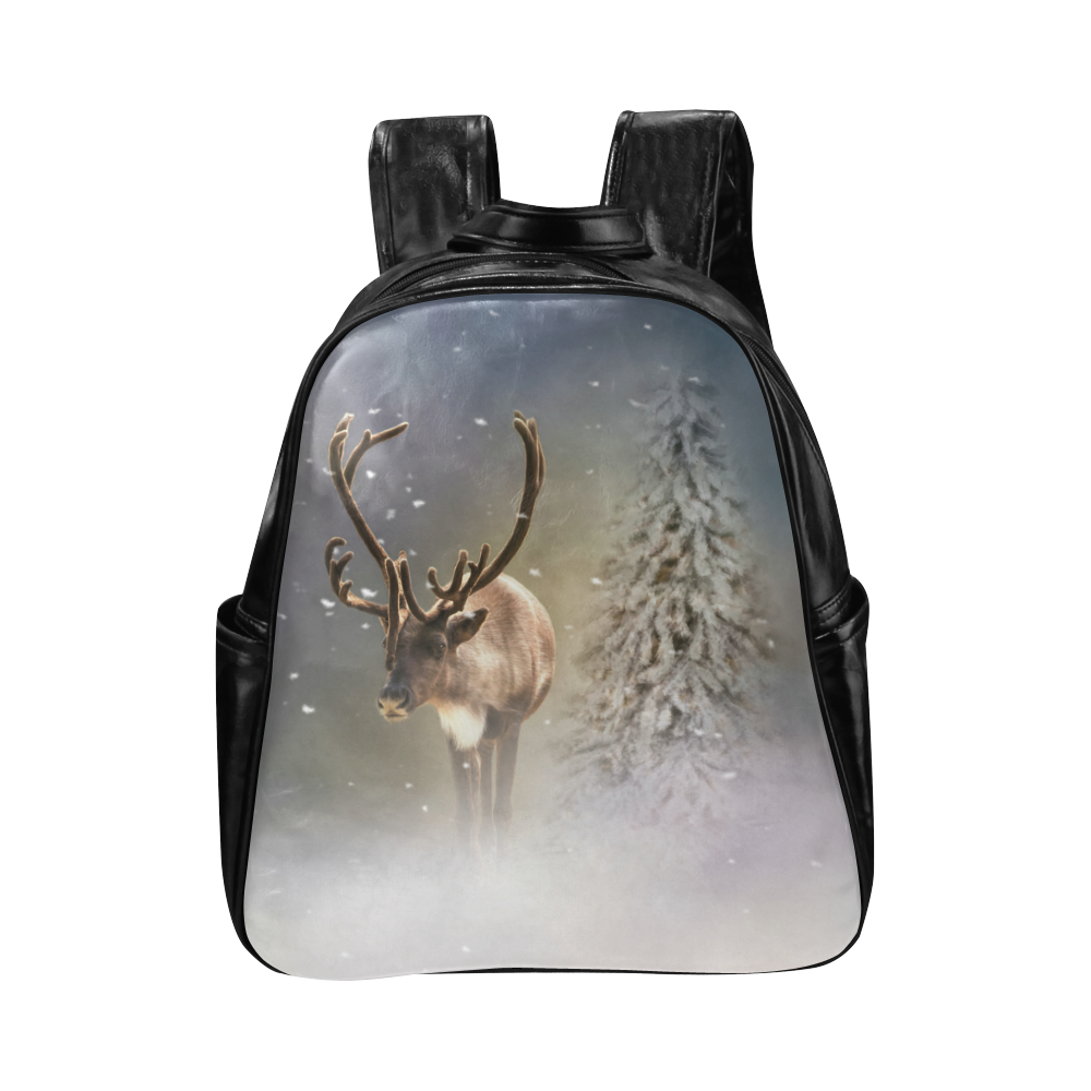 Santa Claus Reindeer in the snow Multi-Pockets Backpack (Model 1636)