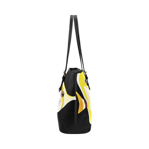 Yellow Stripes Long Nose Butterfly Fish Leather Tote Bag/Large (Model 1651)