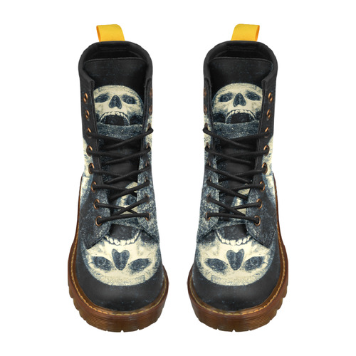 White Human Skull In A Pagan Shrine Halloween Cool High Grade PU Leather Martin Boots For Women Model 402H