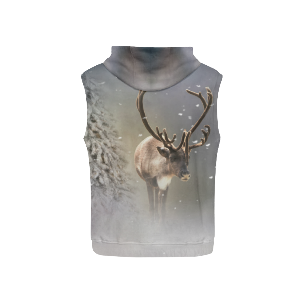Santa Claus Reindeer in the snow All Over Print Sleeveless Hoodie for Kid (Model H15)