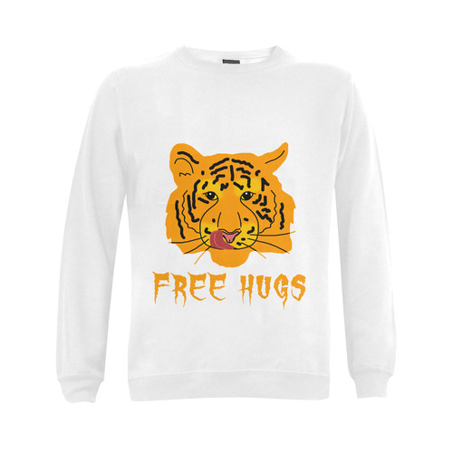 Tiger Licks His Lips Free Hugs Funny Romantic Gildan Crewneck Sweatshirt(NEW) (Model H01)