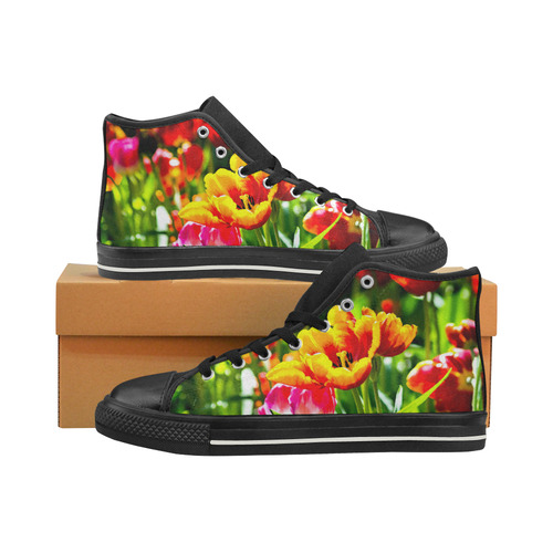 Tulip Flower Colorful Beautiful Spring Floral High Top Canvas Shoes for Kid (Model 017)