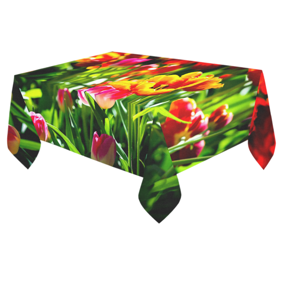 Colorful tulip flowers chic spring floral beauty Cotton Linen Tablecloth 60"x 84"