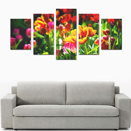 Colorful tulip flowers chic spring floral beauty Canvas Print Sets D (No Frame)