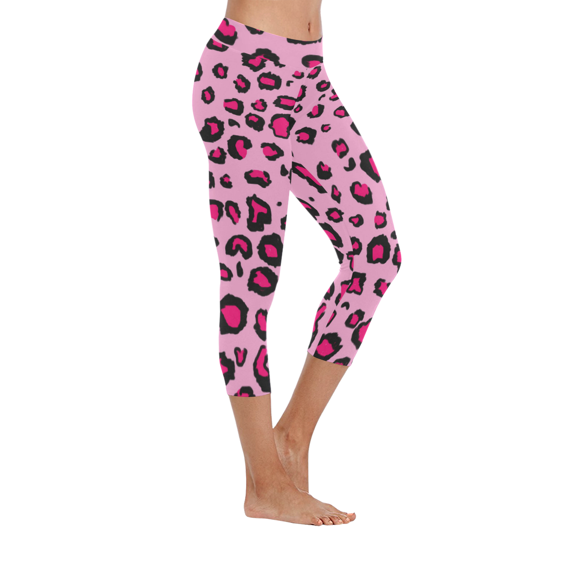 Pink Leopard Women's Low Rise Capri Leggings (Invisible Stitch) (Model L08)