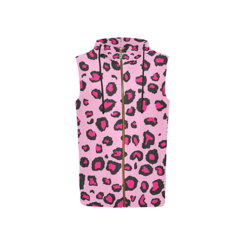 Pink Leopard All Over Print Sleeveless Zip Up Hoodie for Women (Model H16)