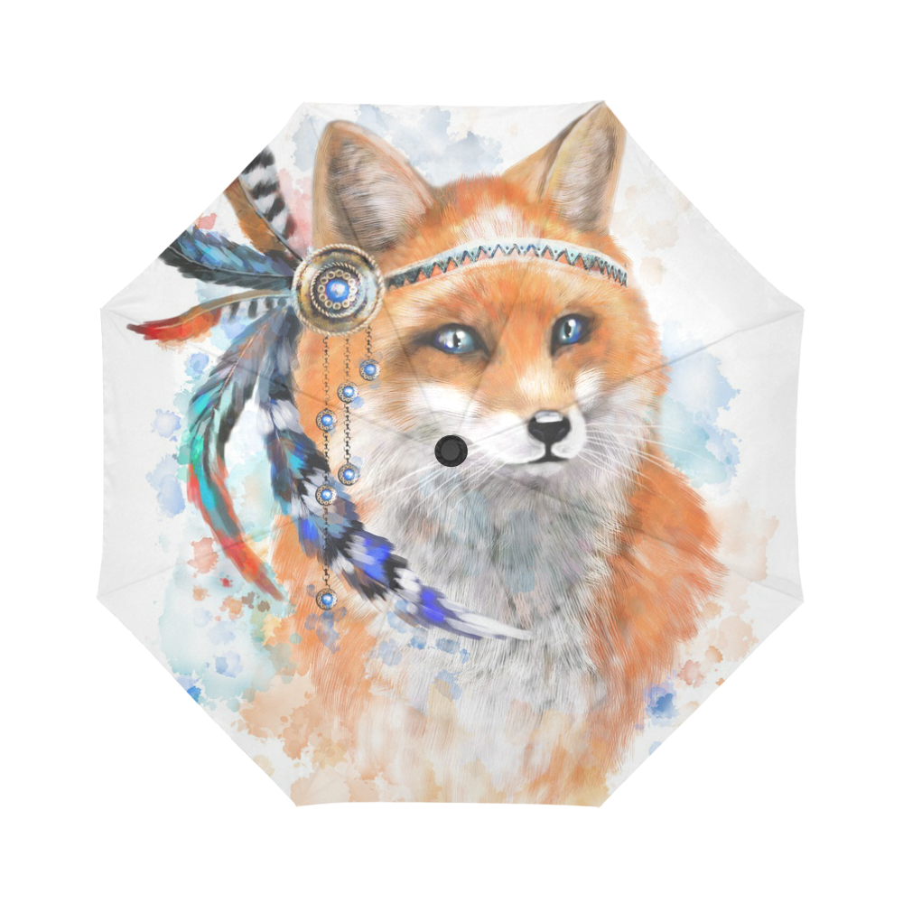 家居Tribal fox with red and blue feathers Auto-Foldable Umbrella (Model U04)