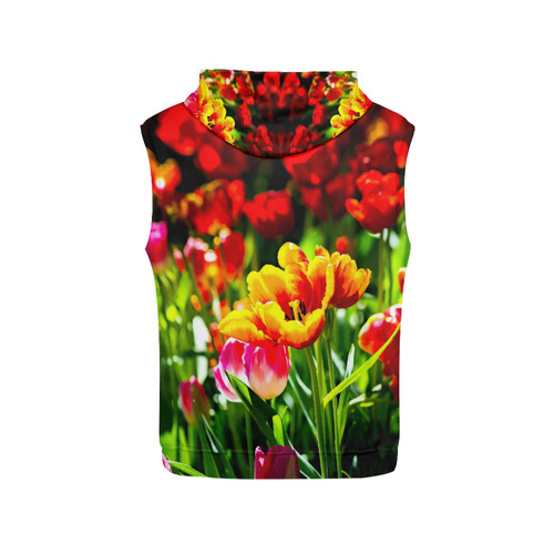 Tulip Flower Colorful Beautiful Spring Floral All Over Print Sleeveless Hoodie for Women (Model H15)