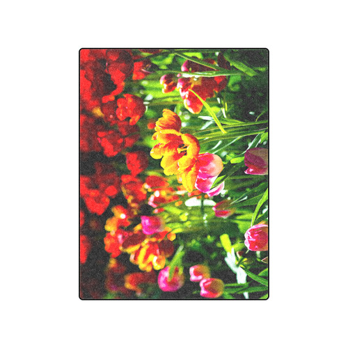 Colorful tulip flowers chic spring floral beauty Blanket 50"x60"