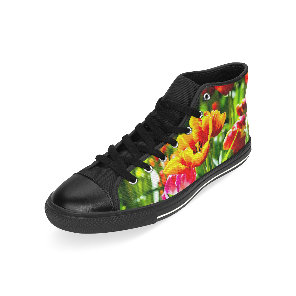 Tulip Flower Colorful Beautiful Spring Floral High Top Canvas Shoes for Kid (Model 017)