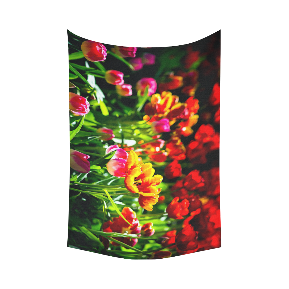 Colorful tulip flowers chic spring floral beauty Cotton Linen Wall Tapestry 90"x 60"