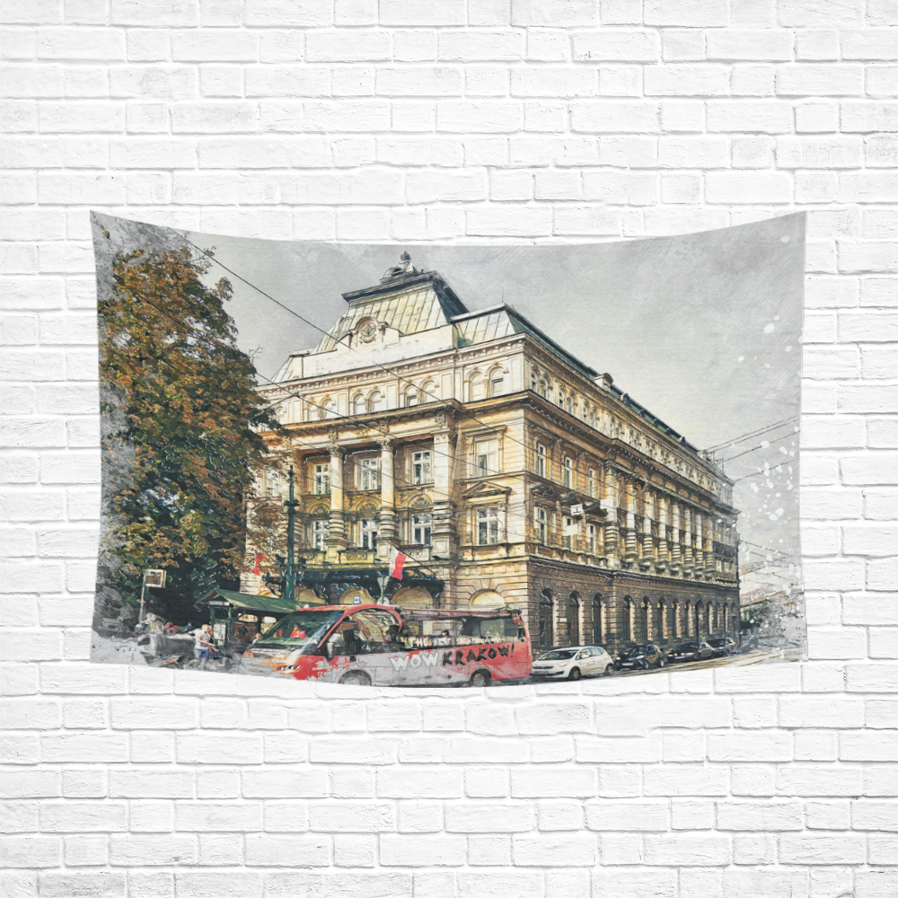 Cracow Krakow city art Cotton Linen Wall Tapestry 90"x 60"