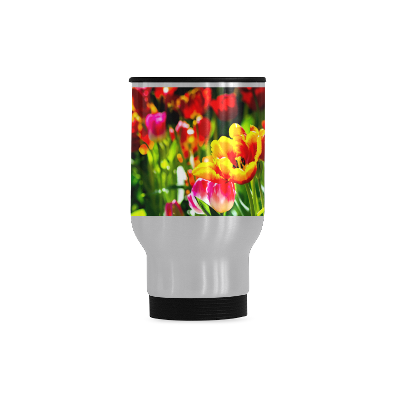 Colorful tulip flowers chic spring floral beauty Travel Mug (Silver) (14 Oz)