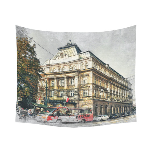 Cracow Krakow city art Cotton Linen Wall Tapestry 60"x 51"
