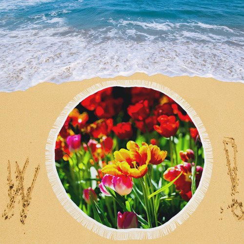 Tulip Flower Colorful Beautiful Spring Floral Circular Beach Shawl 59"x 59"