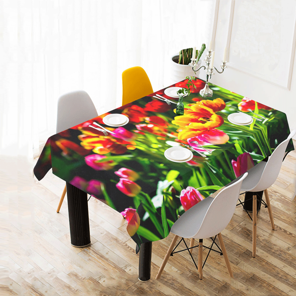 Colorful tulip flowers chic spring floral beauty Cotton Linen Tablecloth 60"x 84"