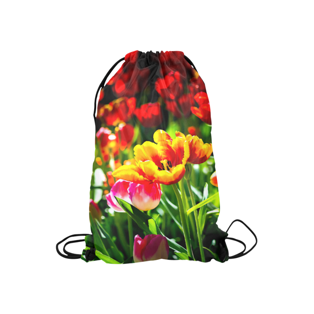 Tulip Flower Colorful Beautiful Spring Floral Small Drawstring Bag Model 1604 (Twin Sides) 11"(W) * 17.7"(H)