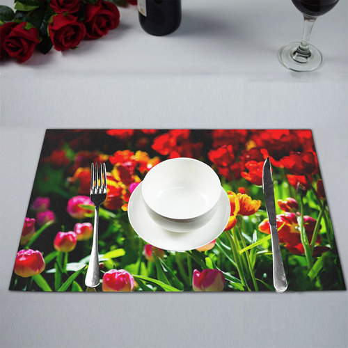 Colorful tulip flowers chic spring floral beauty Placemat 12’’ x 18’’ (Set of 4)