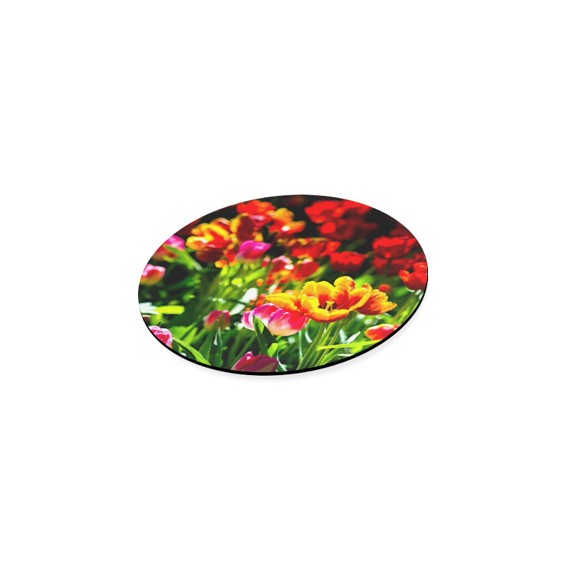 Colorful tulip flowers chic spring floral beauty Round Coaster