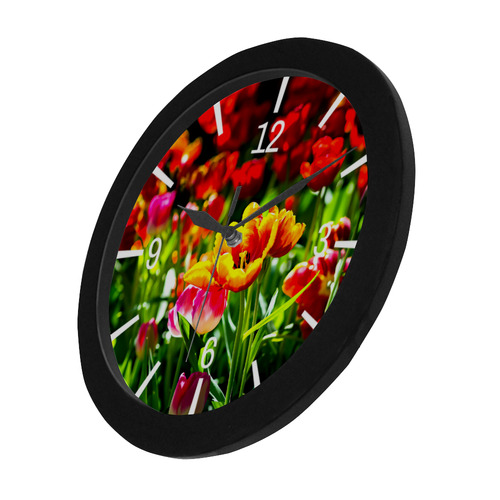 Colorful tulip flowers positive spring floral scene Circular Plastic Wall clock
