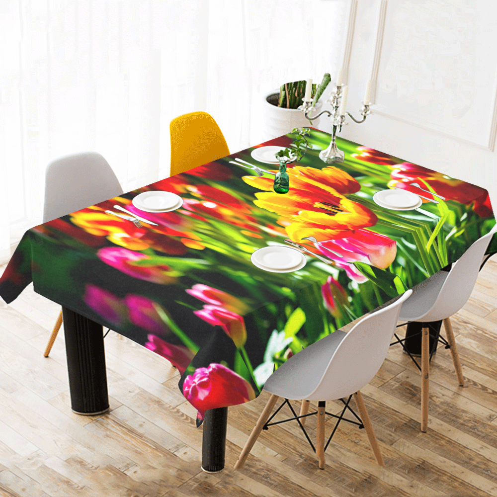 Colorful tulip flowers chic spring floral beauty Cotton Linen Tablecloth 60"x120"