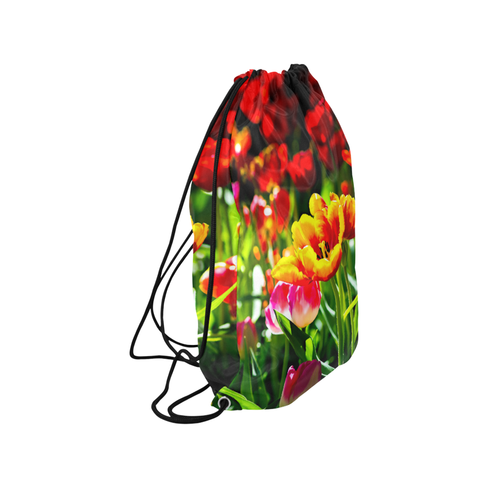 Tulip Flower Colorful Beautiful Spring Floral Small Drawstring Bag Model 1604 (Twin Sides) 11"(W) * 17.7"(H)