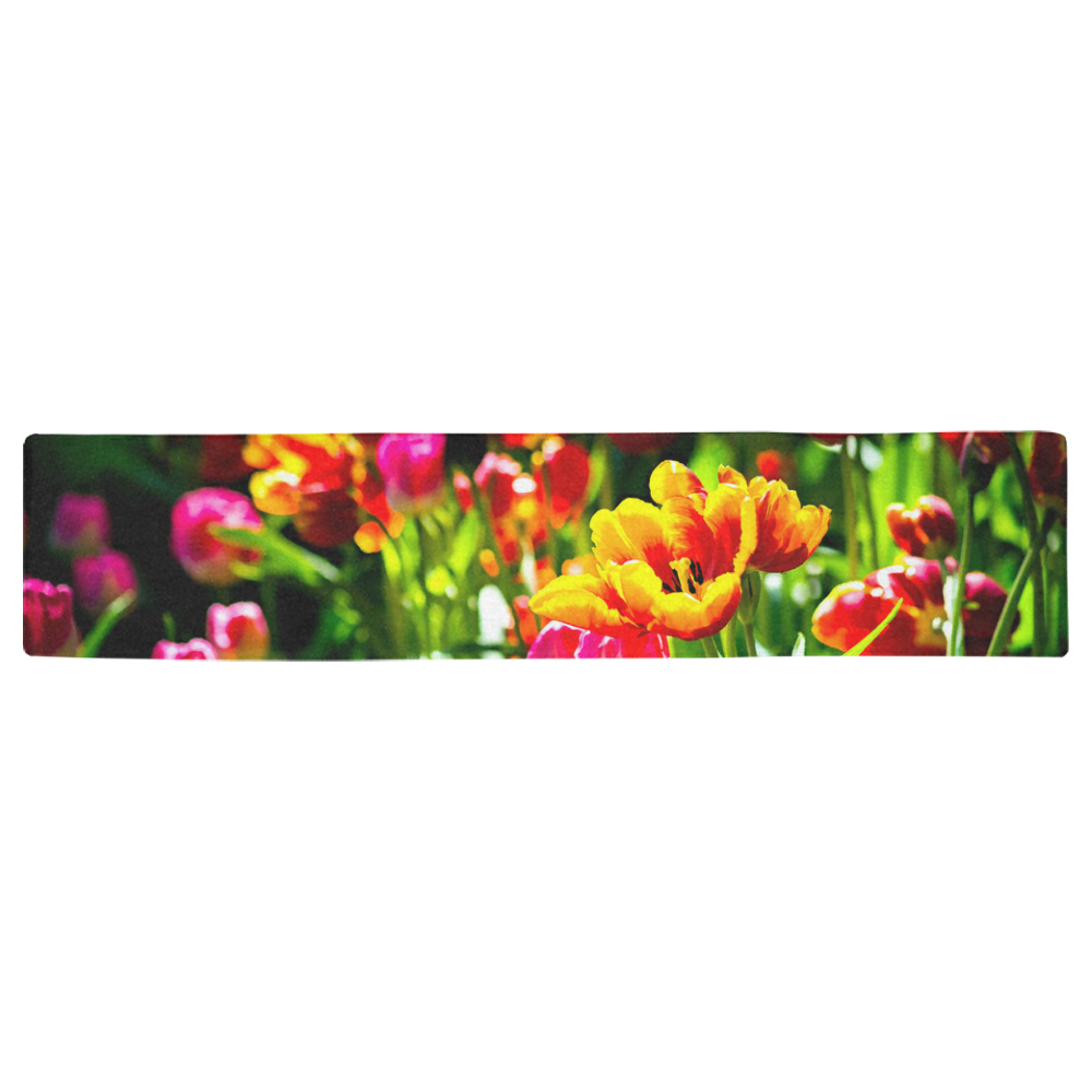 Colorful tulip flowers chic spring floral beauty Table Runner 16x72 inch